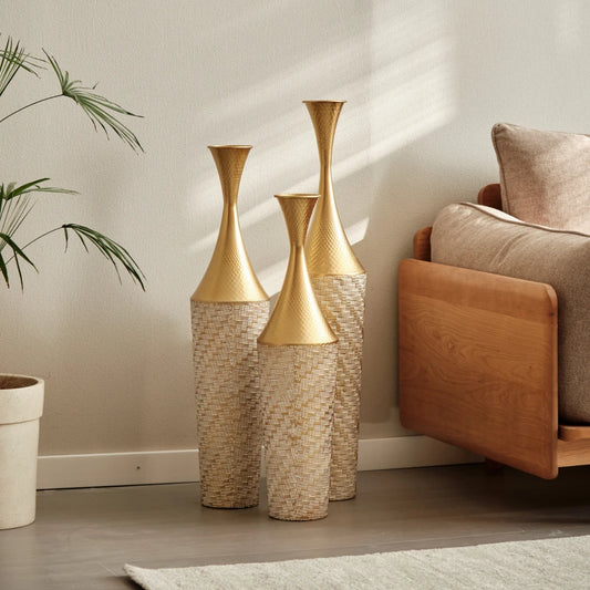 Champagne Style Metal Floor Vase Set