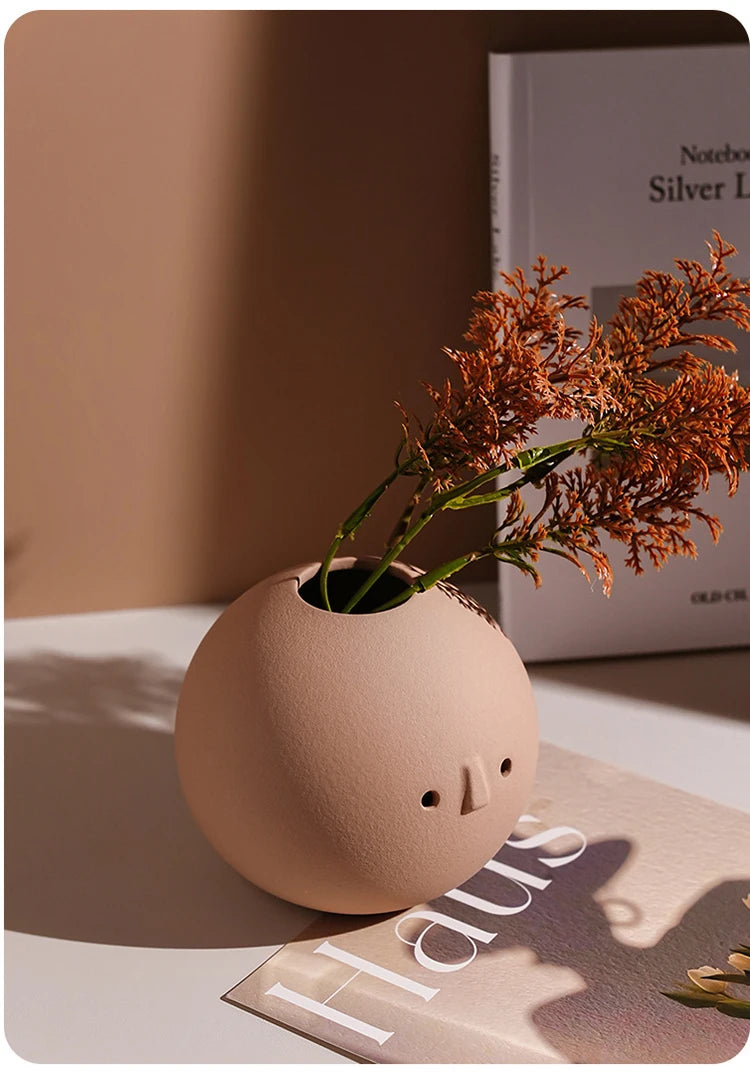 Abstract Face Design Ceramic Table Top Vase