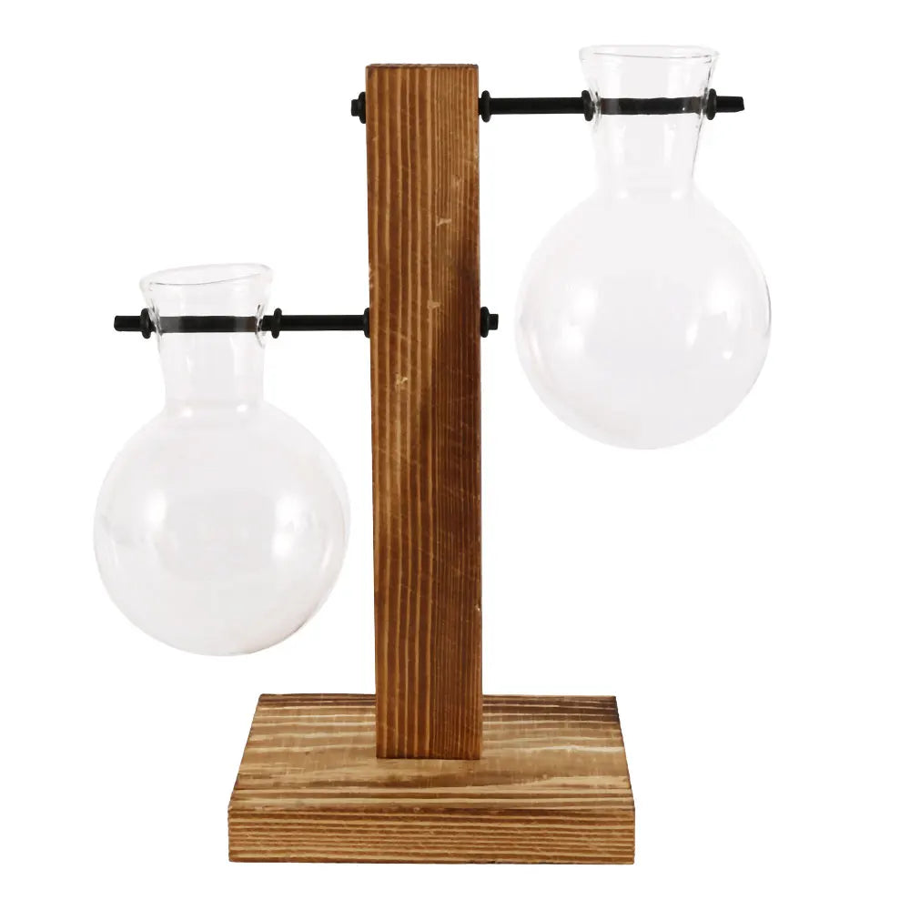 Wooden Stand Hydroponic Plant Vase