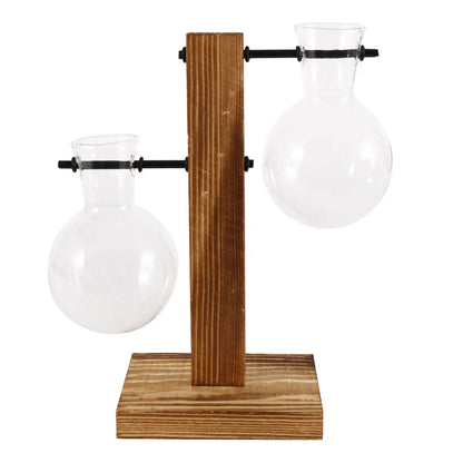 Wooden Stand Hydroponic Plant Vase