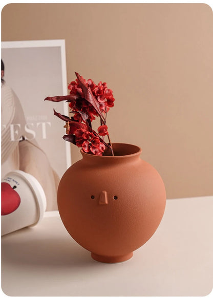 Abstract Face Design Ceramic Table Top Vase