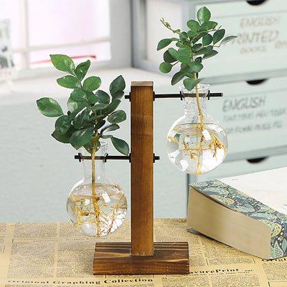 Wooden Stand Hydroponic Plant Vase