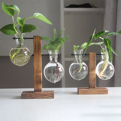 Wooden Stand Hydroponic Plant Vase